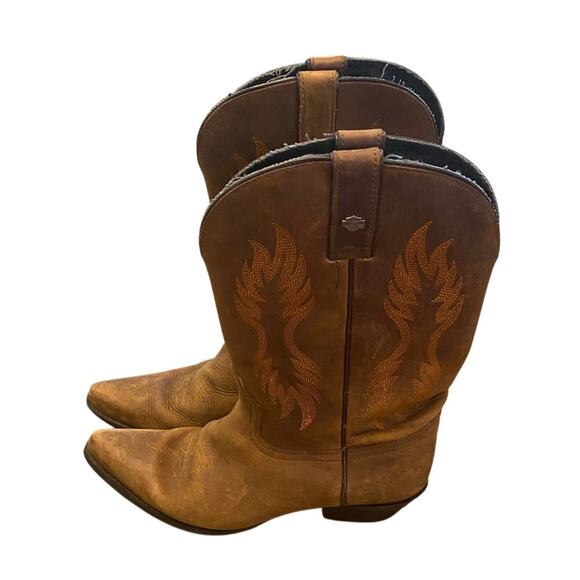 Harley‎ Davidson Brown Leather Western Cowboy Boots Men’s 8.5 Distressed